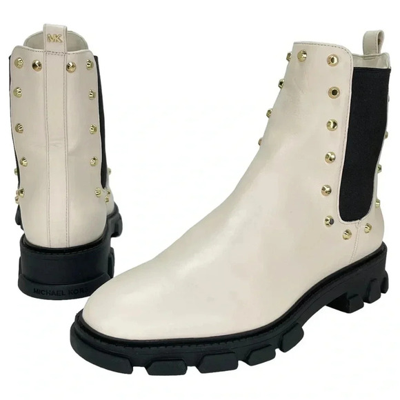 Michael Kors Ridley Cream Leather Studded Womens Ankle Boots Size 9.5M NWOB - Picture 14 of 15